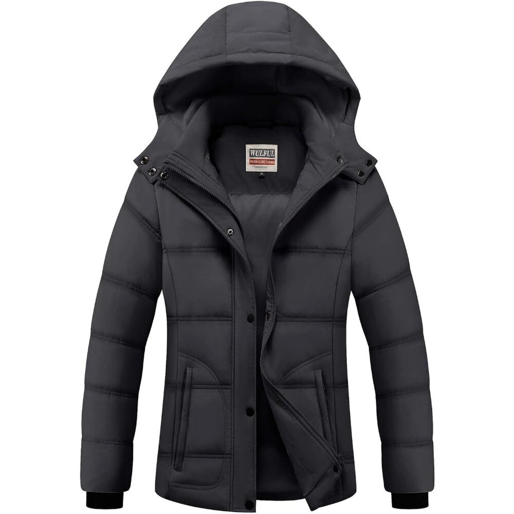 Women's Lightweight Removable Gray Hood Puffer Quilted Jacket Coats Winter Warm